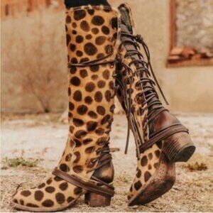 Freebird by Steven Leopard Lace-Up Heeled Boots